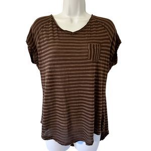 Lane Bryant Sheer Brown Striped Short Sleeve Top - Size 14/16